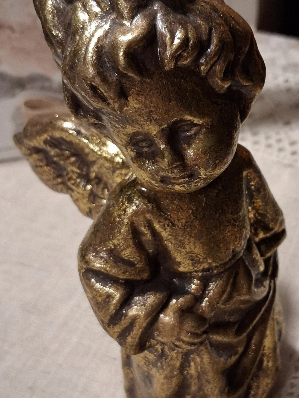 VTG Angel Cherub Figurine Statue Molded Plaster/Resin Gold Gilt Christmas Decor
